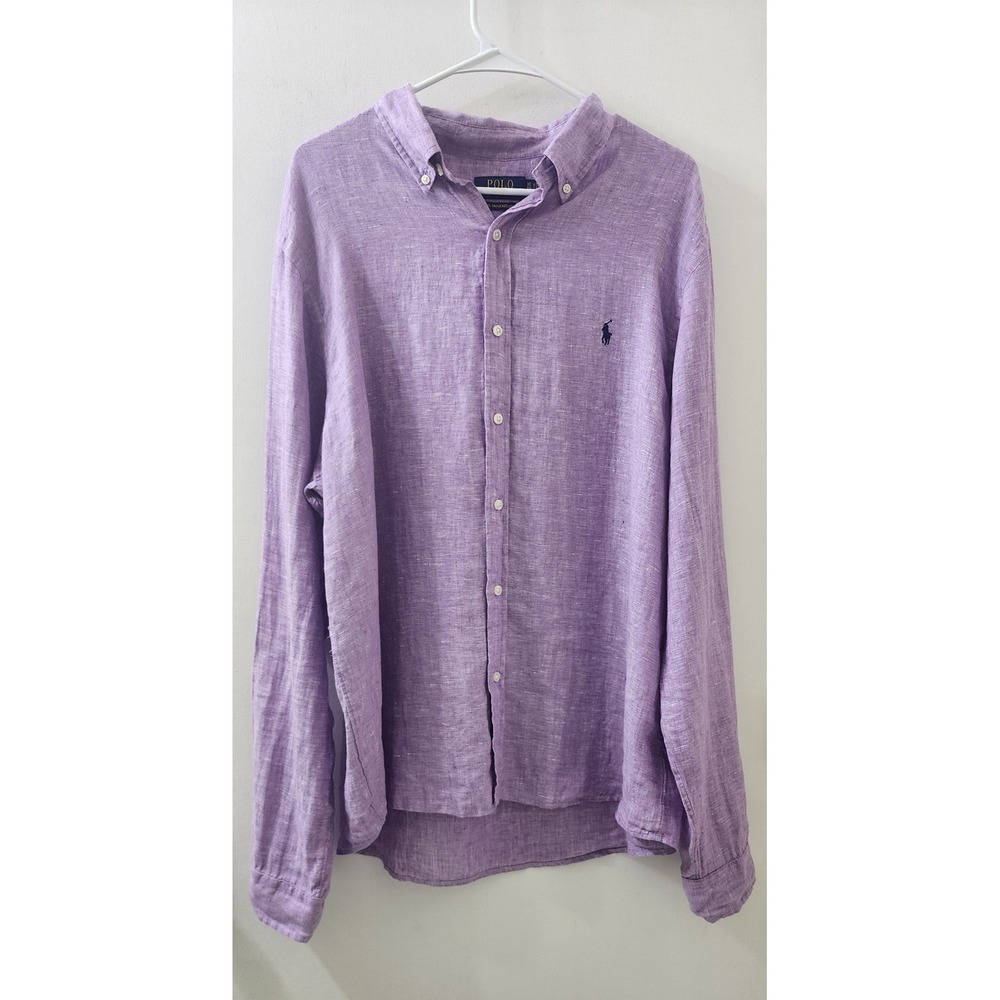 Polo Ralph Lauren Purple Linen Button Down Shirt Untucked Fit‎ XL Mens Womens